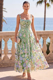 Corsetto verde con scollo quadrato 3D applique floreali a linea A