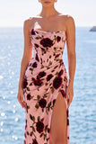 Corsetto rosa rosso con spalline rassegnata Maxi con fessura