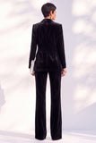 Pantaloni da bavero con punte di velluto nero Abiti formali da donna