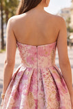 Jacquard rosa floreale asimmetrico con orlo a bolle abito corto da cocktail