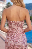 Corsetto rosa scintillante con paillettes bodycon senza spalline Abito corto da cocktail