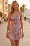 Blush Paillettes A-Line Floreale Strapless Vestito Corto per il cocktail
