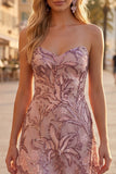 Blush Paillettes A-Line Floreale Strapless Vestito Corto per il cocktail