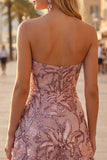 Blush Paillettes A-Line Floreale Strapless Vestito Corto per il cocktail