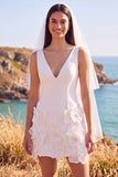 Abito da sposa corto da sposa 3D a V-Neck bianco