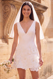 Abito da sposa corto da sposa 3D a V-Neck bianco