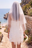 Abito da sposa mini elopement bianco a V-neck con fiore 3D