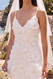 Abito da sposa mini elopement bianco a V-neck con fiore 3D