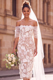 Abito da sposa midi midi a fiori bianco con guaina scoperta