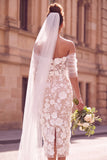 Abito da sposa midi midi a fiori bianco con guaina scoperta