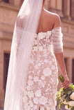 Abito da sposa midi midi a fiori bianco con guaina scoperta