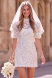 Abito da sposa a sposa Mini Elopement Floreale Sheath Swing Swing Swing