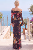 Vestito formale a fessura floreale rosa rosso senza spalline con fessura
