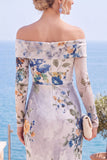 Vestito formale a fessura floreale rosa rosso senza spalline con fessura