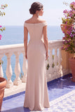 Champagne Paillettes maniche a cappello sirena abito lungo elegante con fessura