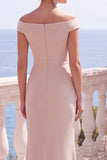 Champagne Paillettes maniche a cappello sirena abito lungo elegante con fessura