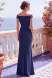 Champagne Paillettes maniche a cappello sirena abito lungo elegante con fessura