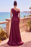 Abito elegante lungo da sirena asimmetrica e arricciata blu navy con nastro laterale