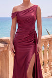Abito elegante lungo da sirena asimmetrica e arricciata blu navy con nastro laterale