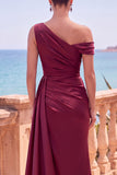 Abito elegante lungo da sirena asimmetrica e arricciata blu navy con nastro laterale