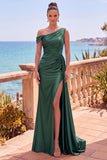 Abito elegante lungo da sirena asimmetrica e arricciata blu navy con nastro laterale
