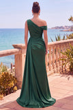 Abito elegante lungo da sirena asimmetrica e arricciata blu navy con nastro laterale