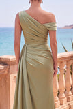 Abito elegante lungo da sirena asimmetrica e arricciata blu navy con nastro laterale