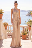 Camisola a Champagne Fodero Abito Formale Lungo Arricciato con Corta