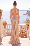 Camisola a Champagne Fodero Abito Formale Lungo Arricciato con Corta