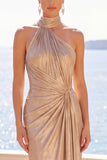 Camisola a Champagne Fodero Abito Formale Lungo Arricciato con Corta