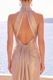 Camisola a Champagne Fodero Abito Formale Lungo Arricciato con Corta