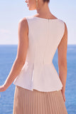 Abito elegante lungo a pieghe a linea a A con scollo battile bianco e champagne