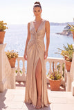 Abito formale lungo a spalme metallico sirena color Bordeaux con fessura