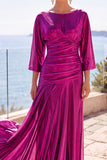 Vestito formale lungo a maniche a mano a A arricciata a champagne