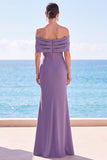 Abito elegante lungo a sirena grigio viola spalla scoperta