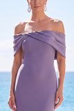 Abito elegante lungo a sirena grigio viola spalla scoperta