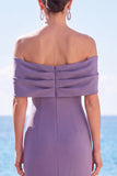 Abito elegante lungo a sirena grigio viola spalla scoperta