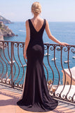 Abito elegante a scollo a V in bianco e nero con fessura
