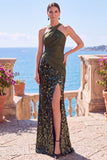 Tettra nera con spalline incrociate Paillettes abito lungo da sirena con fessura