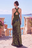 Tettra nera con spalline incrociate Paillettes abito lungo da sirena con fessura