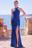 Tettra nera con spalline incrociate Paillettes abito lungo da sirena con fessura