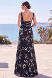 Vestito elegante lungo a sagoma floreale giaquard a scollo quadrato con scollo a fessura