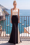 Abito elegante lungo a scollo quadrato sirena in champagne nero