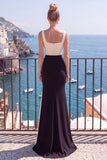 Abito elegante lungo a scollo quadrato sirena in champagne nero