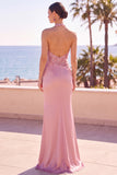Blush con scollo a capezza paillettes ricamato con perline e arricci abito lungo da sirena
