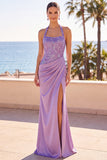 Blush con scollo a capezza paillettes ricamato con perline e arricci abito lungo da sirena