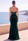 Velluto borgogna con scollo a capezza paillettes sirena arricciata Abito lungo da corte con fessura laterale
