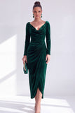 Abito Madre della Sposa Ader Verde Scuro con scollo a V e maniche lunghe