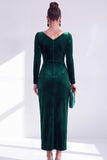 Abito Madre della Sposa Ader Verde Scuro con scollo a V e maniche lunghe