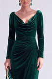 Abito Madre della Sposa Ader Verde Scuro con scollo a V e maniche lunghe